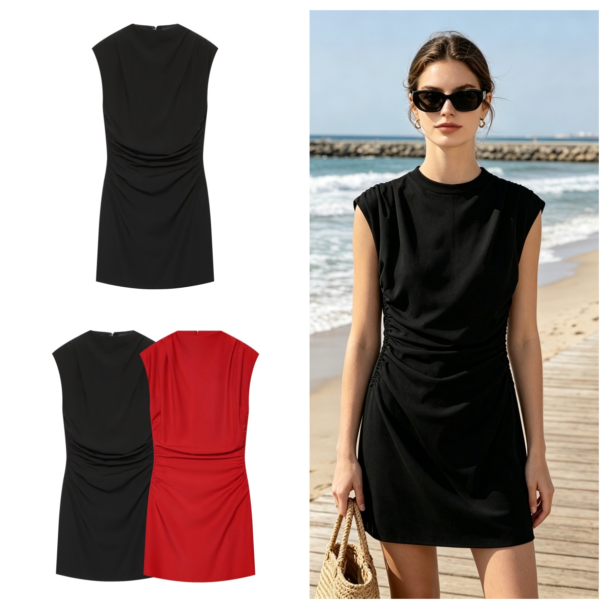 Robe pour femme Guobioziy, nouvelle collection automne 2026, sans manches, col drapé, froncée sur le côté, mini-robe moulante, tenue de soirée chic et tendance