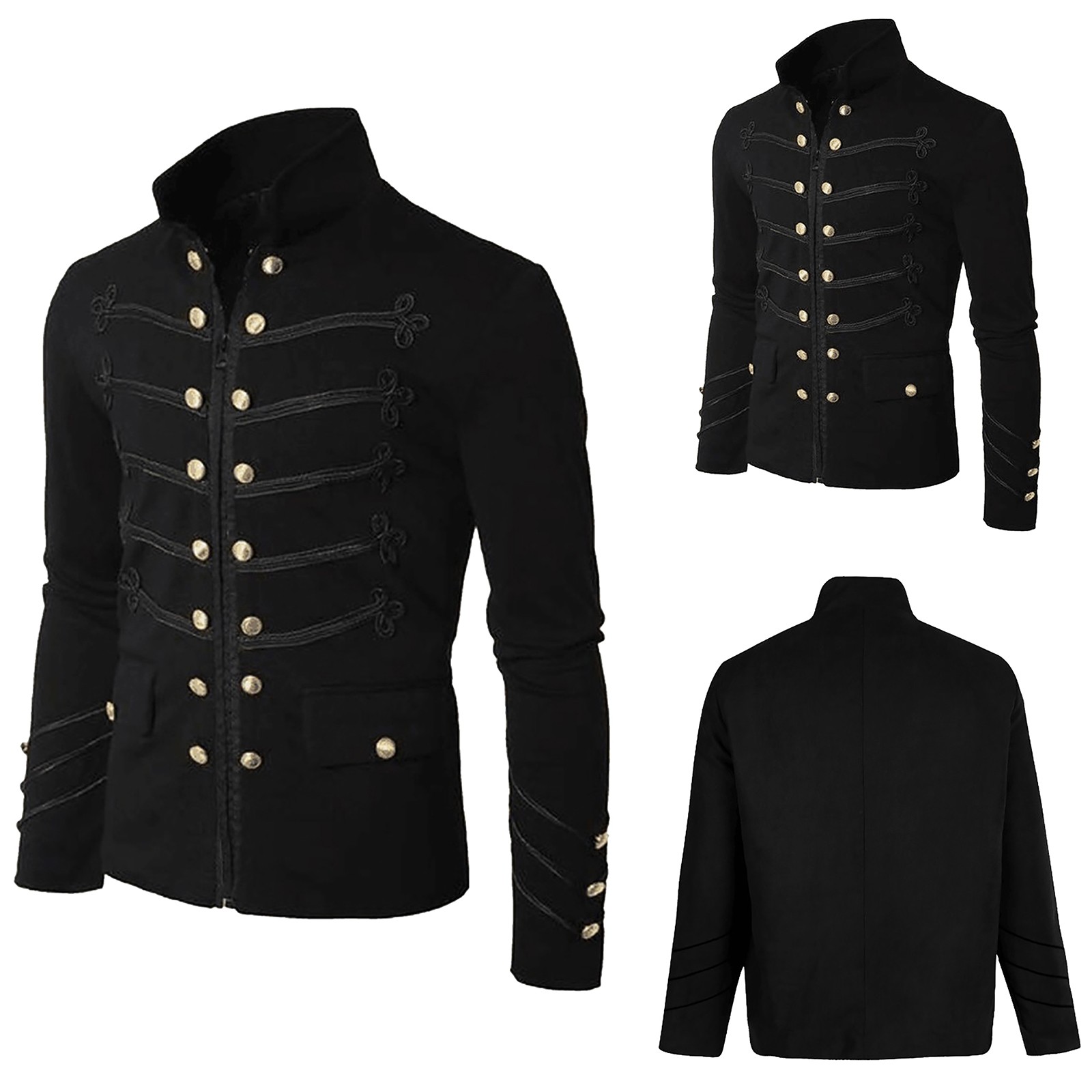 Steampunk hommes vestes gothiques médiévale Vintage col montant manteau hommes rétro Punk veste à glissière boutons décor homme vêtements