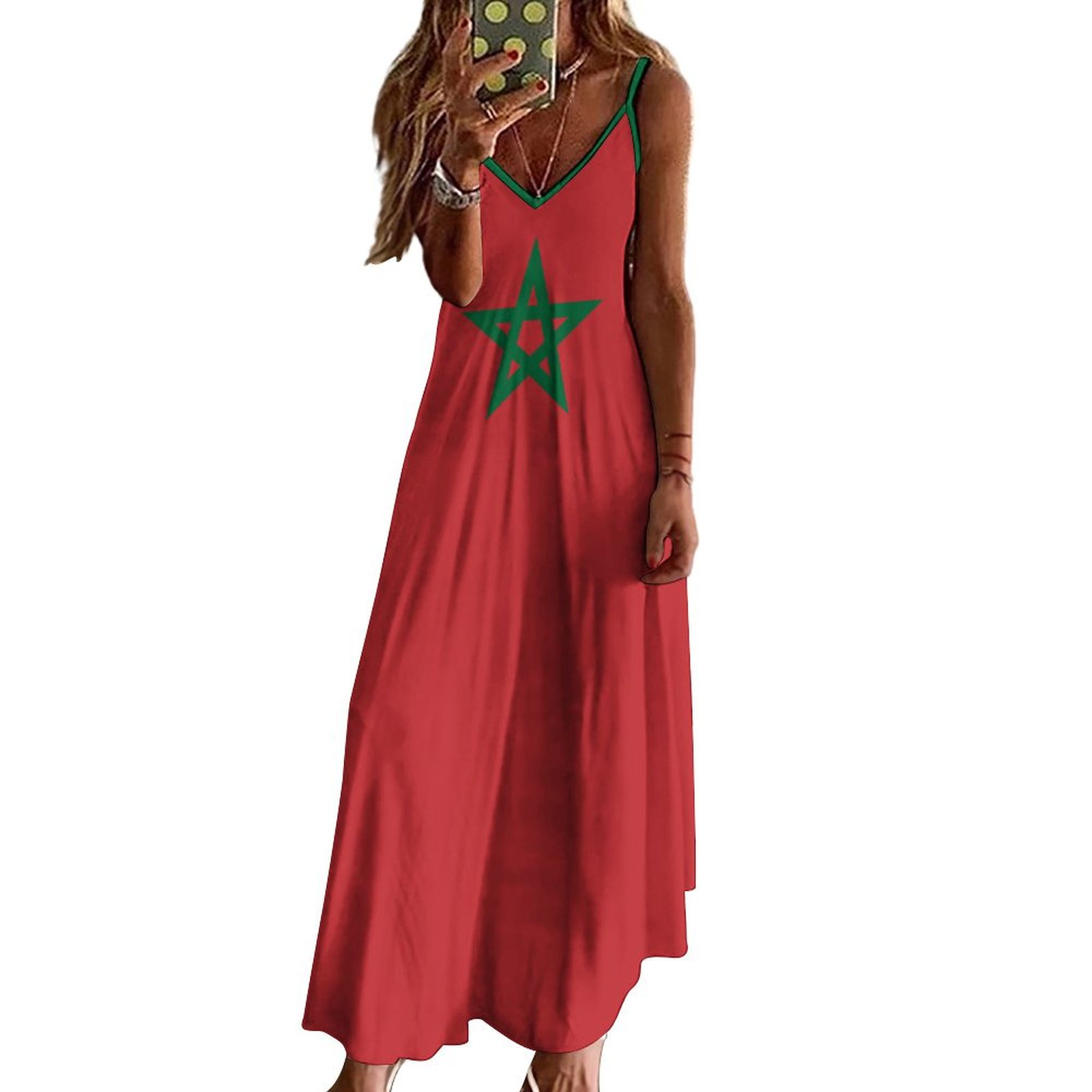 Robes longues robe drapeau marocain imprimé nouveau décontracté sans manches femmes col en v robe imprimée balançoire robes rétro