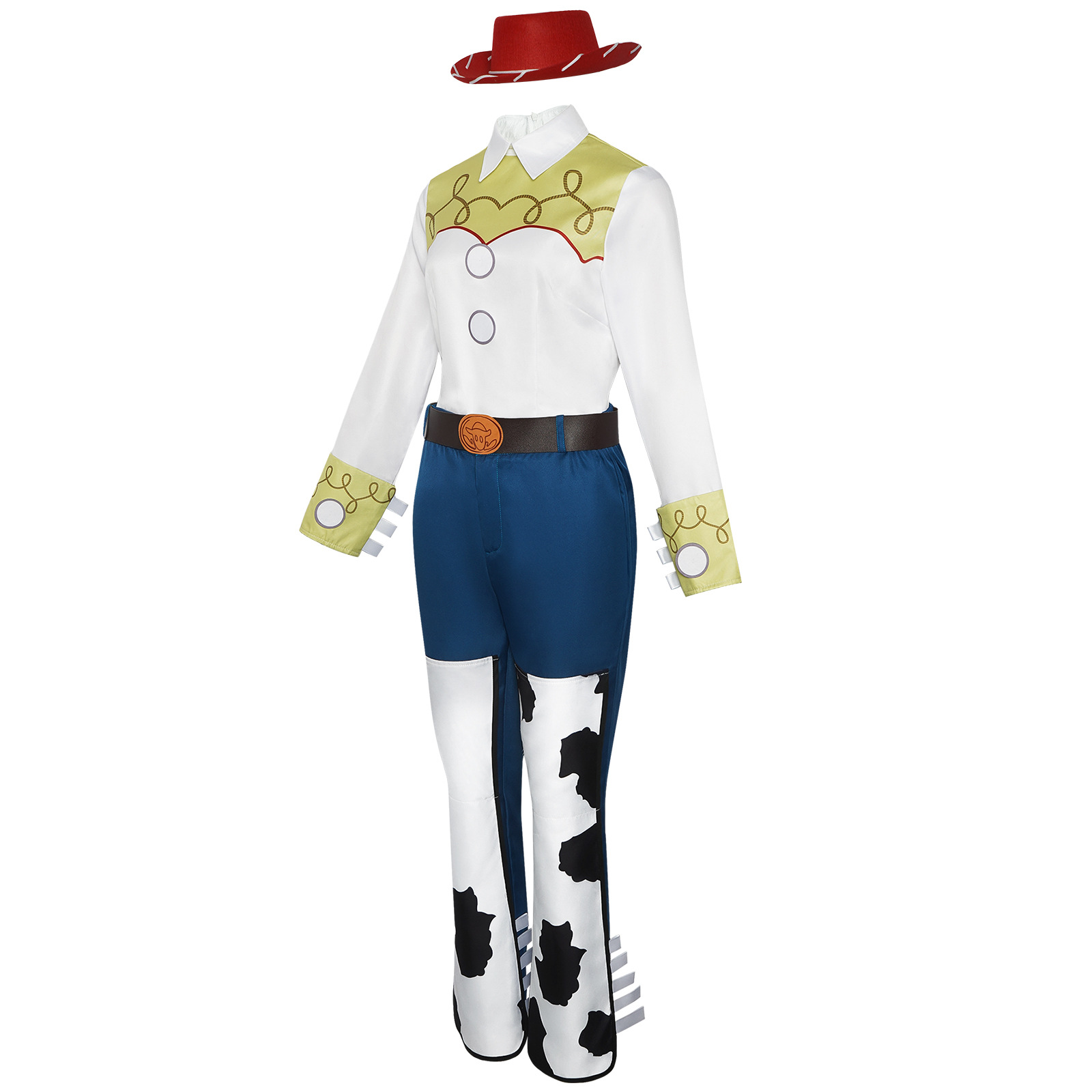 Costume de cowgirl Jessie pour femmes adultes, ensemble complet avec chapeau, tenue de cosplay de cowboy western, déguisement pour Halloween, carnaval, fête