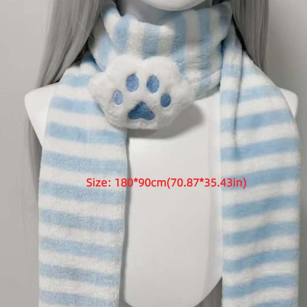 Écharpe tricotée d'hiver tendance Y2K, écharpe chaude à rayures, écharpe douce Kawaii à pattes de chat pour fête