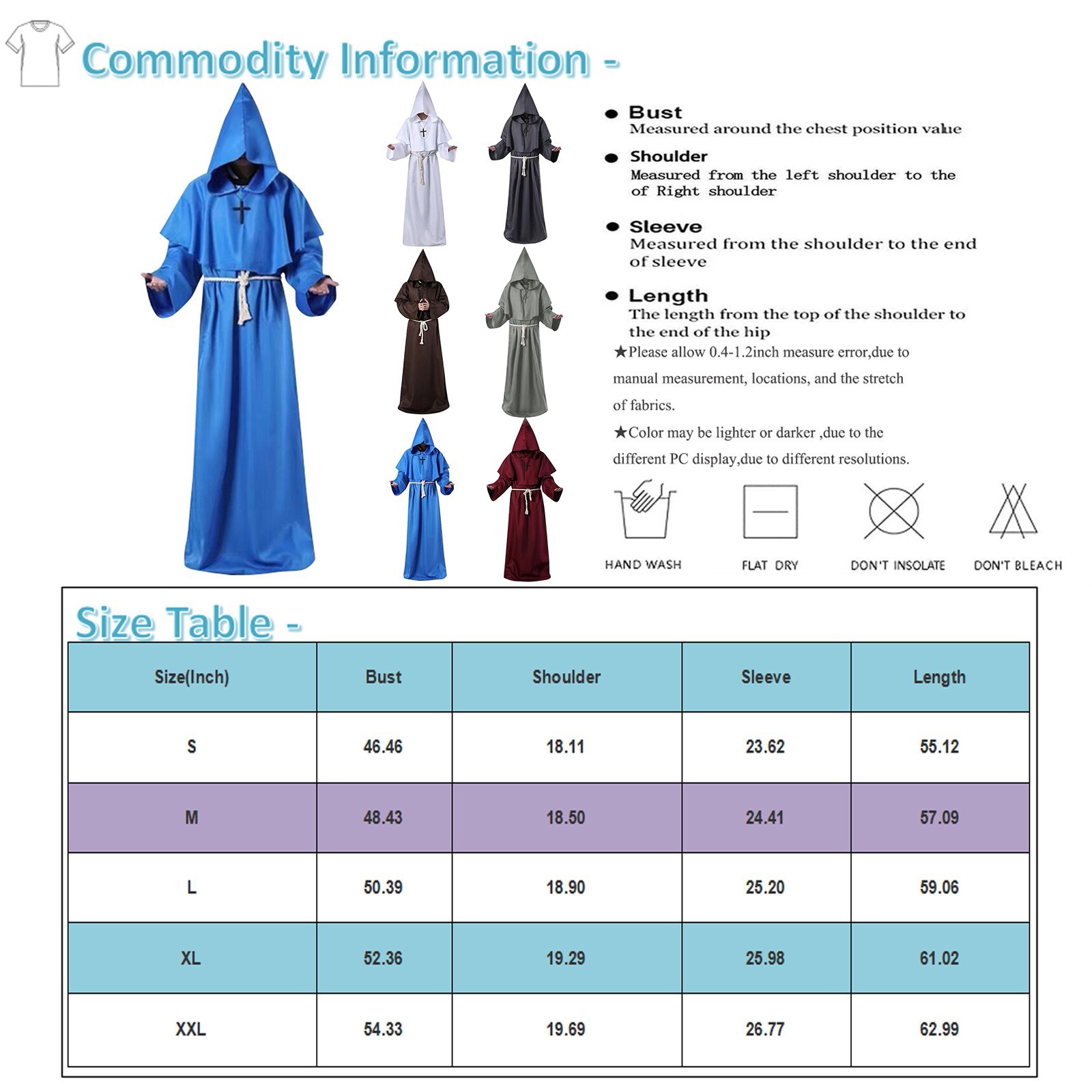 Costume de Moine Médiéval de Prairie, Robe de Magicien, Vêtements de Prêtre, d'Halloween