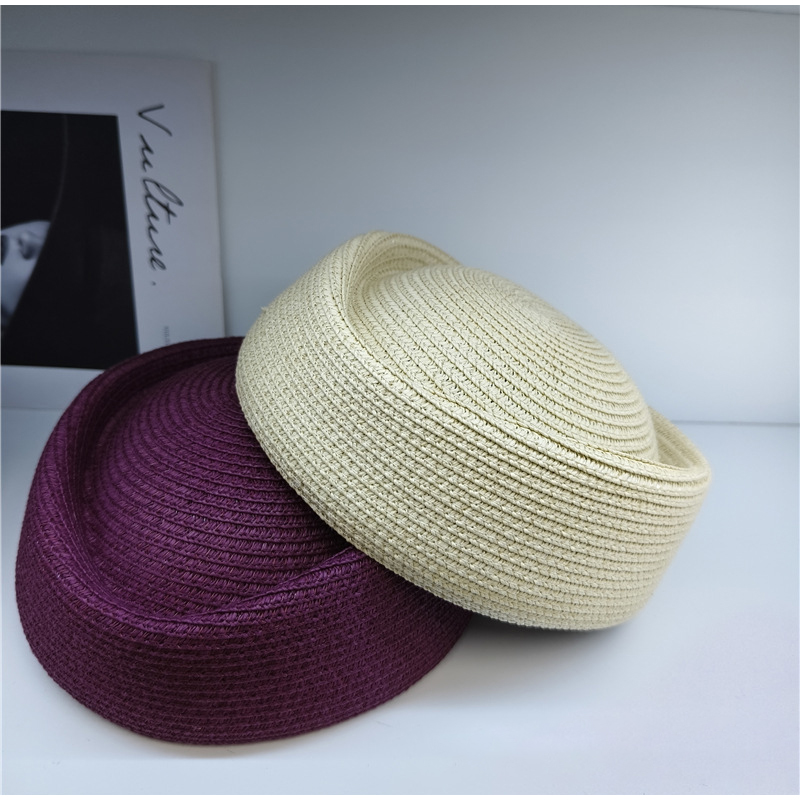 Chapeau de paille respirant en maille pour femme, style japonais, élégant, coloré, pour l'été en extérieur, avec dessus concave circulaire, type calotte ou béret