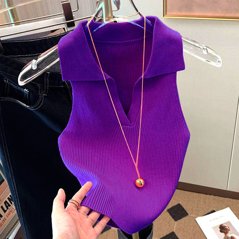 Chemise en soie glacée pour femmes, vêtements d'été, gilet tricoté, nouveau Style de mode, revers Slim, sans manches, débardeur pour femmes, 2022