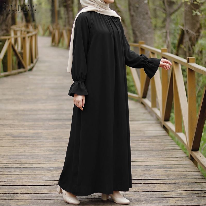 ZANZEA Robe longue modeste musulmane grande taille 5XL pour femme, décontractée, à col rond, manches longues, ample, Abaya, Kaftan islamique pour Hijabis