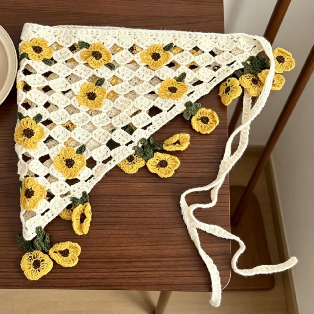 Serre-tête tricoté à motif floral doux, style champêtre, foulard pour cheveux femme, turban triangulaire bohème français, voyage