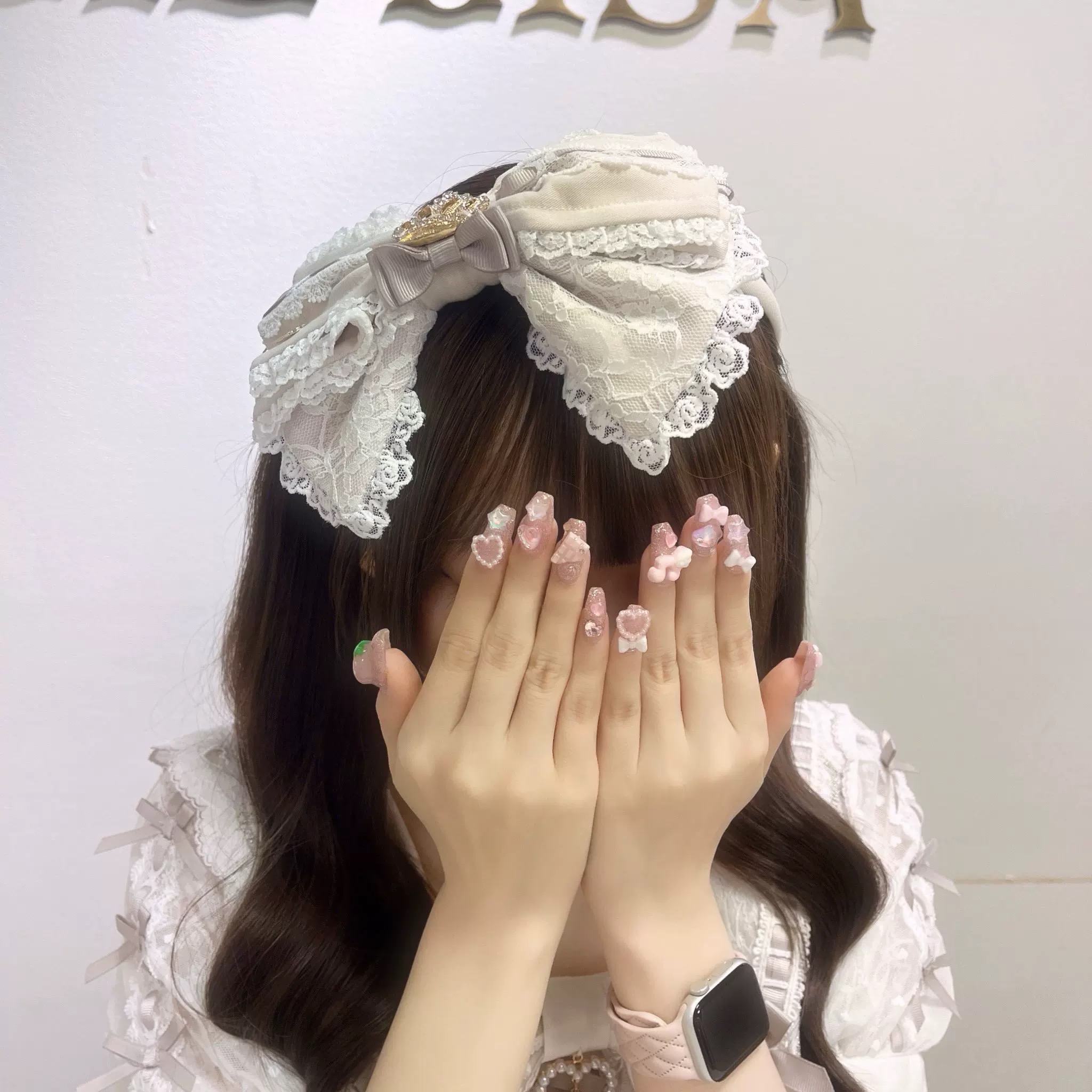 Dentelle belle couronne arc tout-match chapeaux japonais Preppy Style doux Patchwork décontracté bandeau nouveau Simple français minorité cheveux