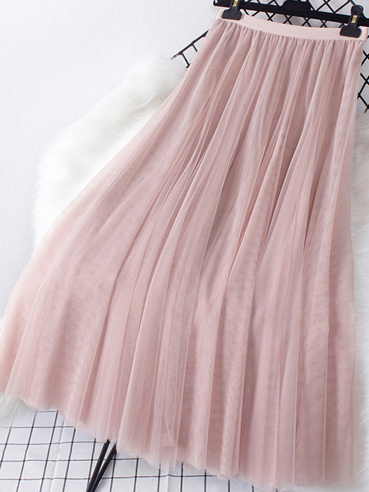 Nouveau grand ourlet longue jupe en Tulle femmes coréen décontracté Simple solide 3 couches une ligne taille haute Maxi jupe femme dame violet