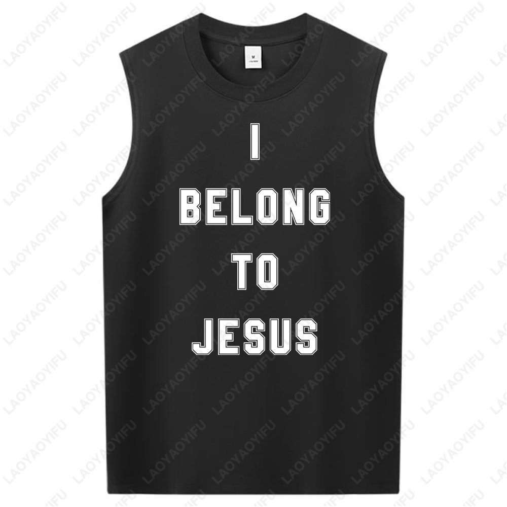 Hauts sans manches pour hommes j'appartiens à jésus gilet coton T-Shirt mode d'été décontracté gilet sans manches culturel hommes vêtements T-shirt