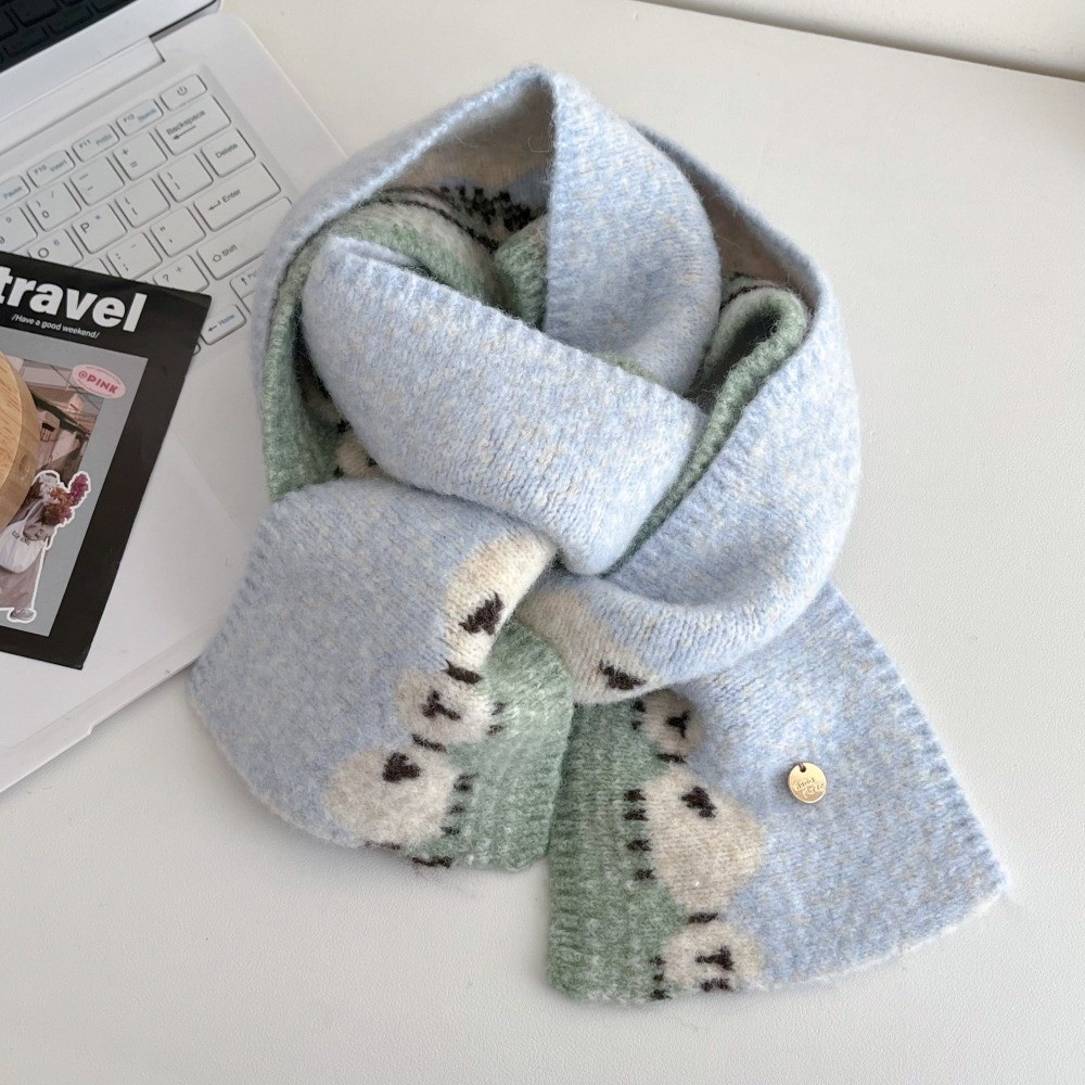 Écharpe tricotée à imprimé mouton mignon et tendance, coupe-vent, anti-froid, châle chaud, cache-cou doux pour femme