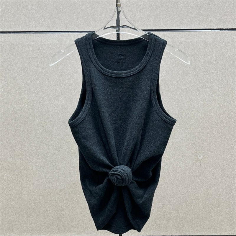 Femmes t-shirts nouveau torsadé fleur noué haut sans manches pour l'été 2025 élastique mince pur coton femmes gilet corset haut court