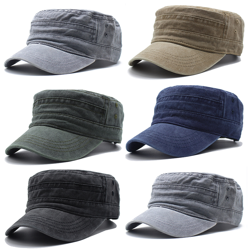 Chapeau haut de forme plat vintage unisexe, casquettes délavées classiques, chapeaux de l'armée en denim ajustés réglables, chapeau de soleil, casquettes militaires, automne, hiver