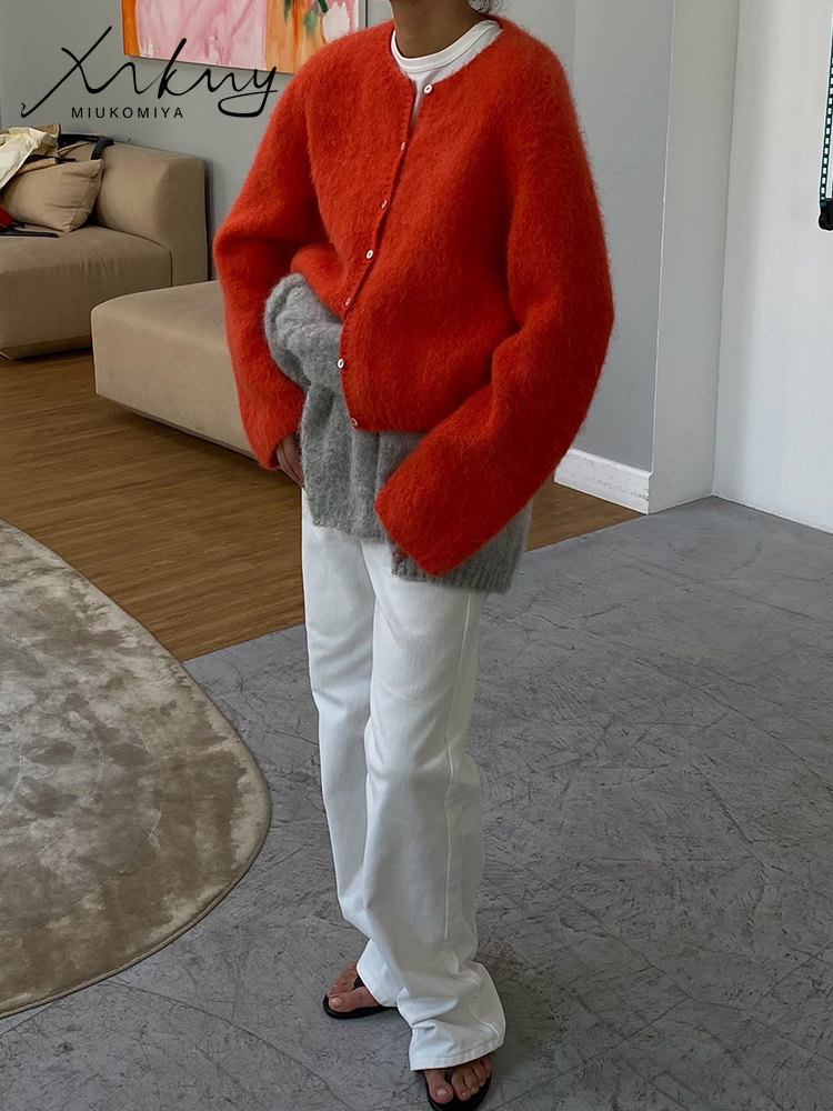 Cardigan court pour femmes, à boutons, rouge, ample, en maille, vêtement d’extérieur pour femmes, idéal pour l’automne, col rond, vestes en maille, cardigans en laine pour femmes, couleur violette.