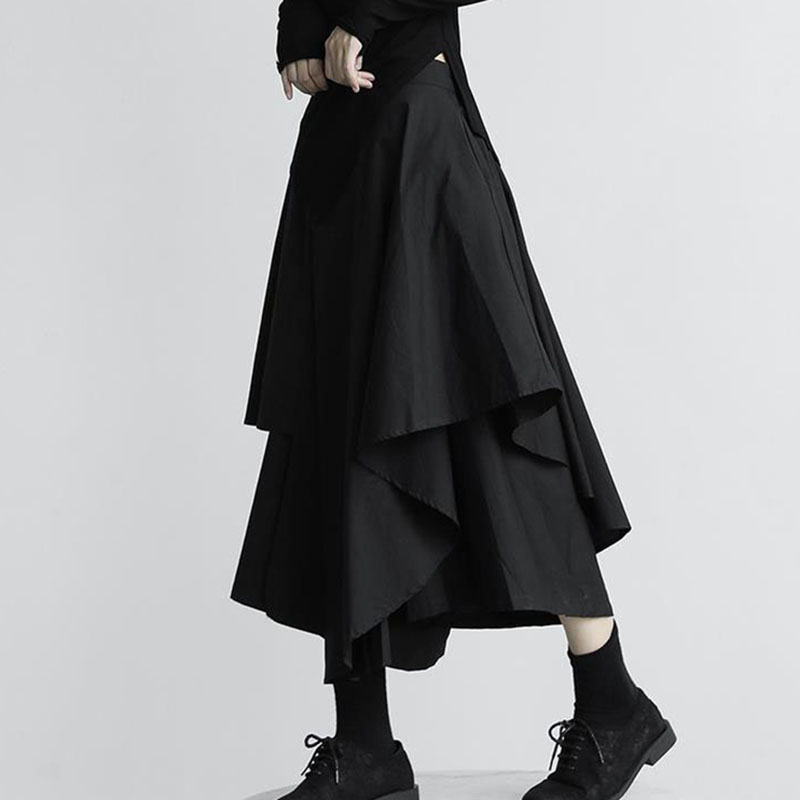 Femmes jupes noires japonais gothique irrégulière taille haute jupe plissée pantalon pour femmes Vintage Cargo jupes femmes vêtements dames