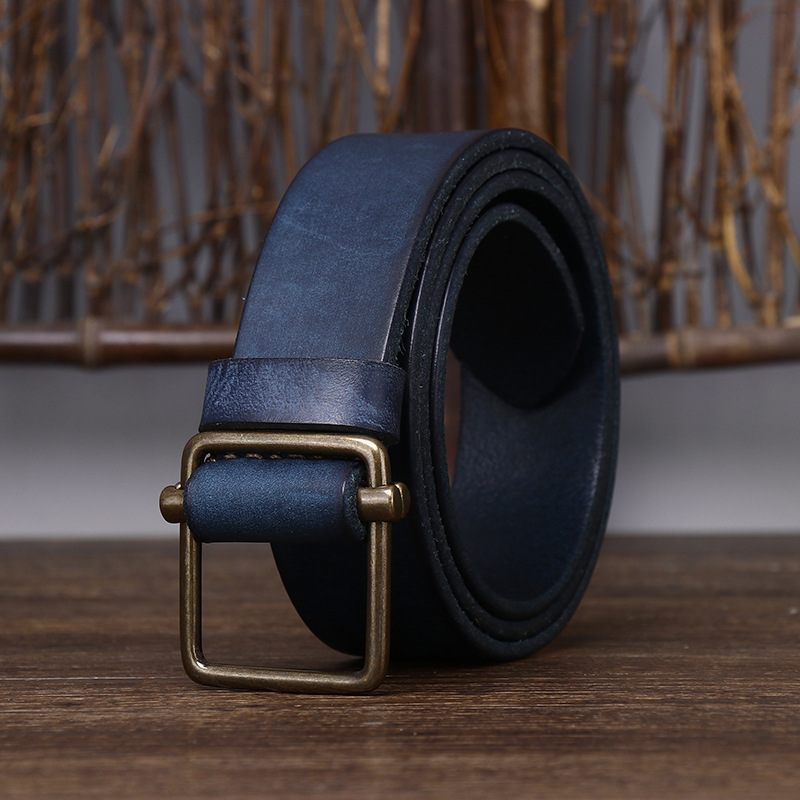 Nouvelle ceinture en cuir non perforée pour homme, boucle lisse, couche supérieure en cuir de vachette, ceinture en jean rétro simple et polyvalente