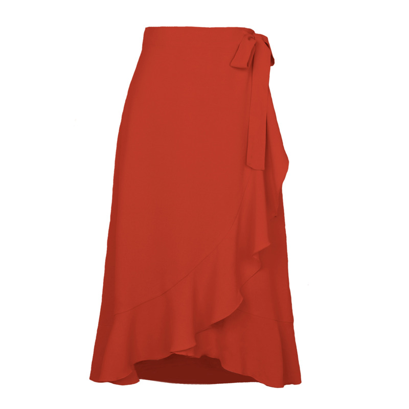 Jupe longue en mousseline de soie pour femmes, à volants, à lacets, couleur unie, taille haute, décontractée, été 2026