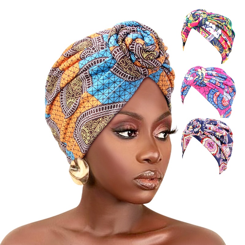 Turban plissé imprimé africain, bonnet Floral, pré-noué, nœud avant élastique, enveloppe de tête élégante pour femmes, casquette de chimio, Bandana, couvre-chef, nouvelle collection