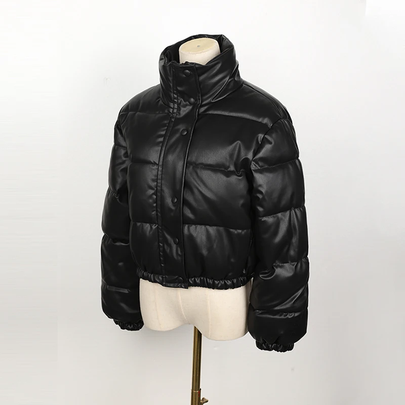 Parka d'hiver manteau femme veste épaisse chaude femmes mode noir PU cuir manteaux femmes élégant fermeture éclair Faux cuir vestes hauts