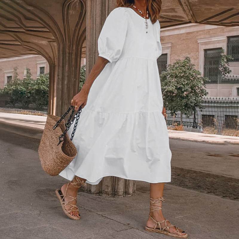 Robe d'été mi-mollet à manches lanterne pour femmes, robe d'été vintage sexy, robe de plage bohème décontractée, grande taille éducative, 2022