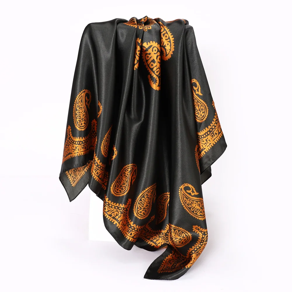 Écharpe Paisley InjSatin pour Femme, Châles Tendance, Enveloppes, Grand Bandana, Tête, Hijab, Carré, Sauna, Bande Cheveux, Dames, 90cm