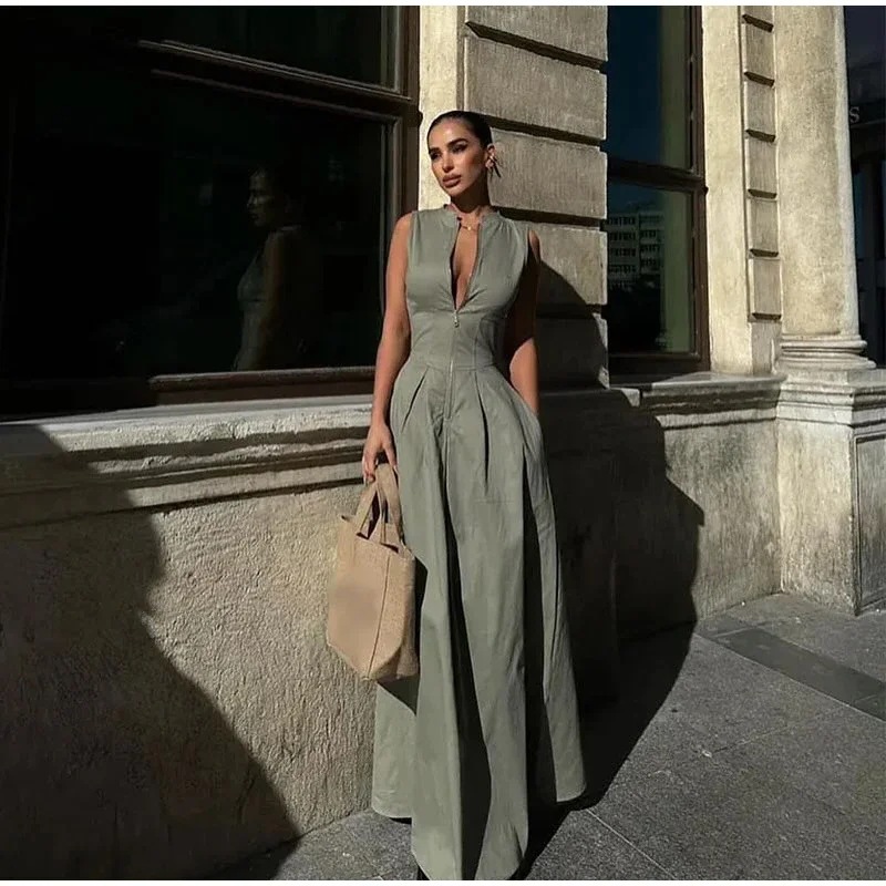 Robes longues drapées 2026 pour femmes, robe maxi sans manches zippée, robes d'été pour femmes, robes de soirée froncées pour femmes