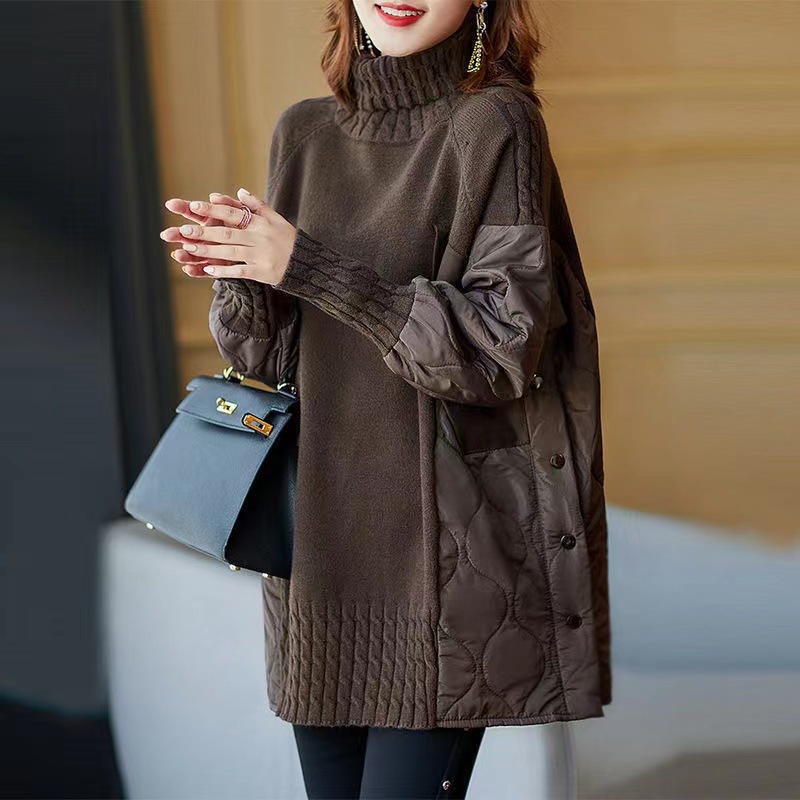 Manteau Parka d'hiver pour femmes, mode polyvalente, épissage, tricoté, vêtements d'extérieur, tempérament décontracté, veste pull pour dames, 2025
