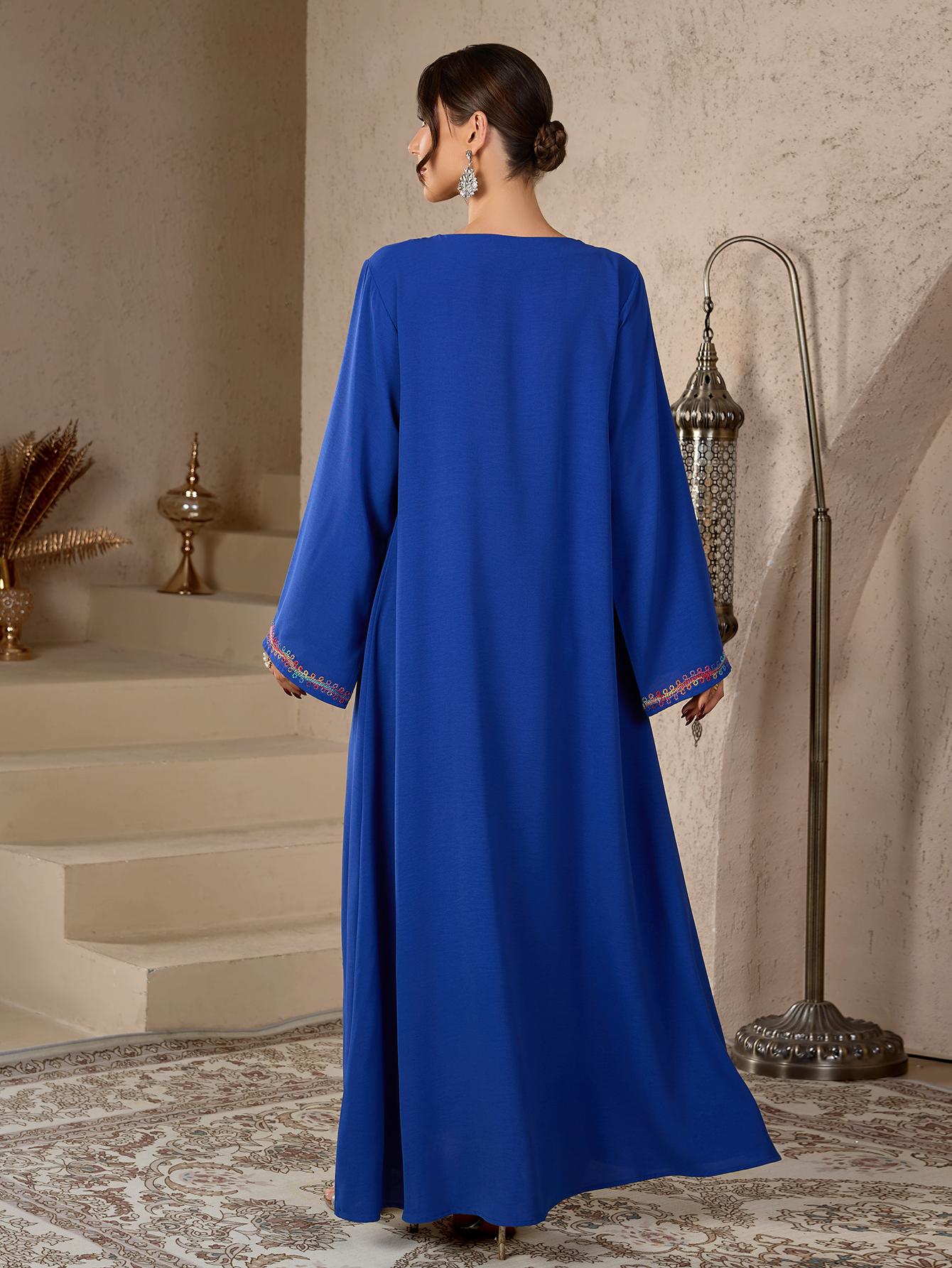 Robe Abaya islamique modeste pour femmes, broderie ethnique colorée, style marocain, col rond, robe longue décontractée, élégante, Dubai, musulmane