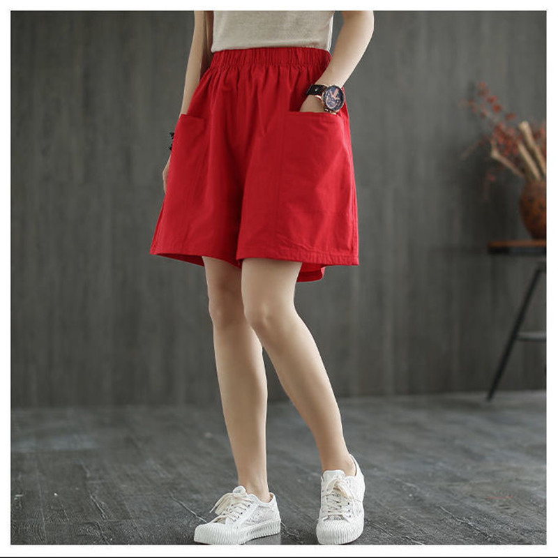 Shorts d'été grande taille pour femme, nouvelle collection, couleur unie, coupe ample, simple, avec poches, pantalon droit cinq panneaux
