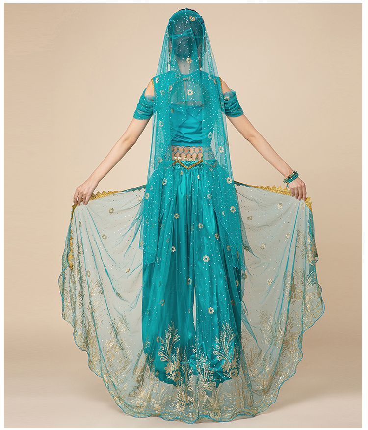 Costume de brevdu Ventre de Princesse Jasmine Aladdin pour Femme, Tenue de Barrage de ix, Style de Performance Trempé pour Halloween