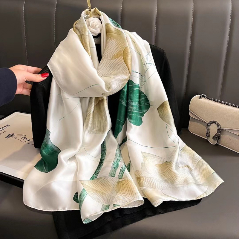 Écharpe longue vintage en satin pour femme 180×90cm, châle oversize léger, protection solaire, pour le bureau, les voyages, les tenues de soirée