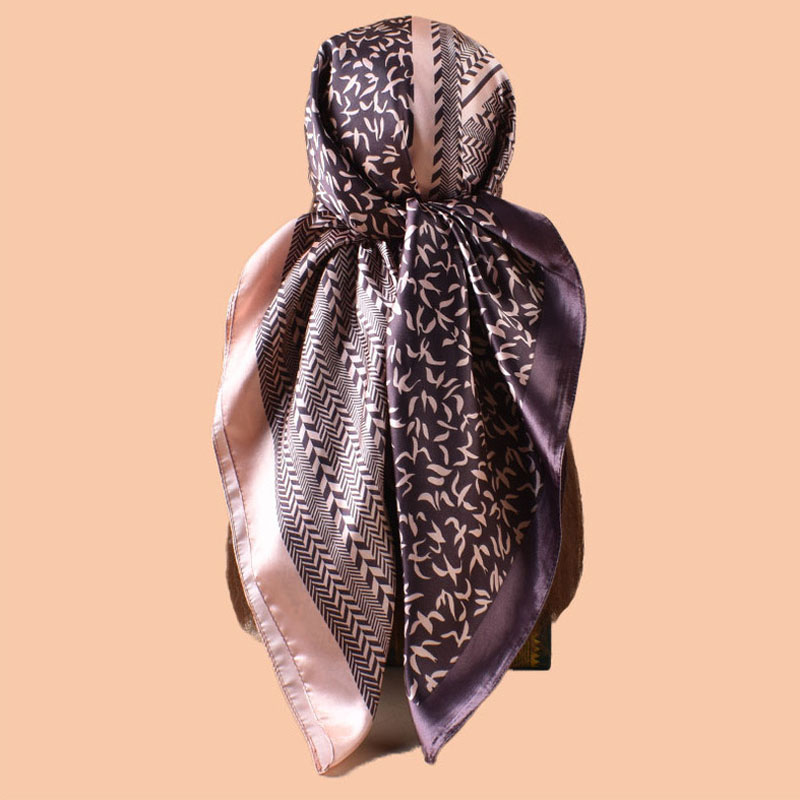 Foulard en Soie Sergée 90x90cm pour Femme, Carré, Élégant, à Motifs Floraux, Été Automne, Hijab, Châle, Écharpe, Bandana