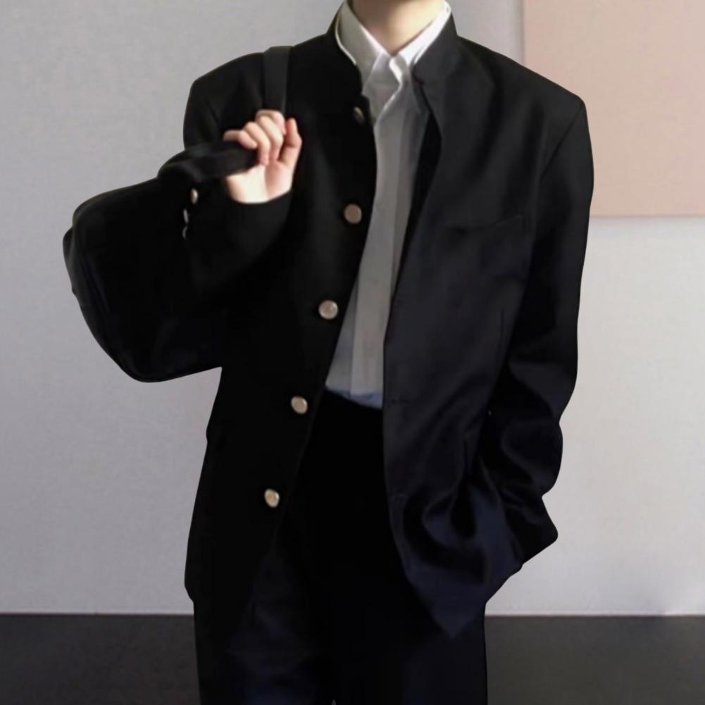 Manteau de costume pour hommes, uniforme scolaire de Style japonais, col montant, veste formelle à simple boutonnage avec poches à rabat, tunique chinoise