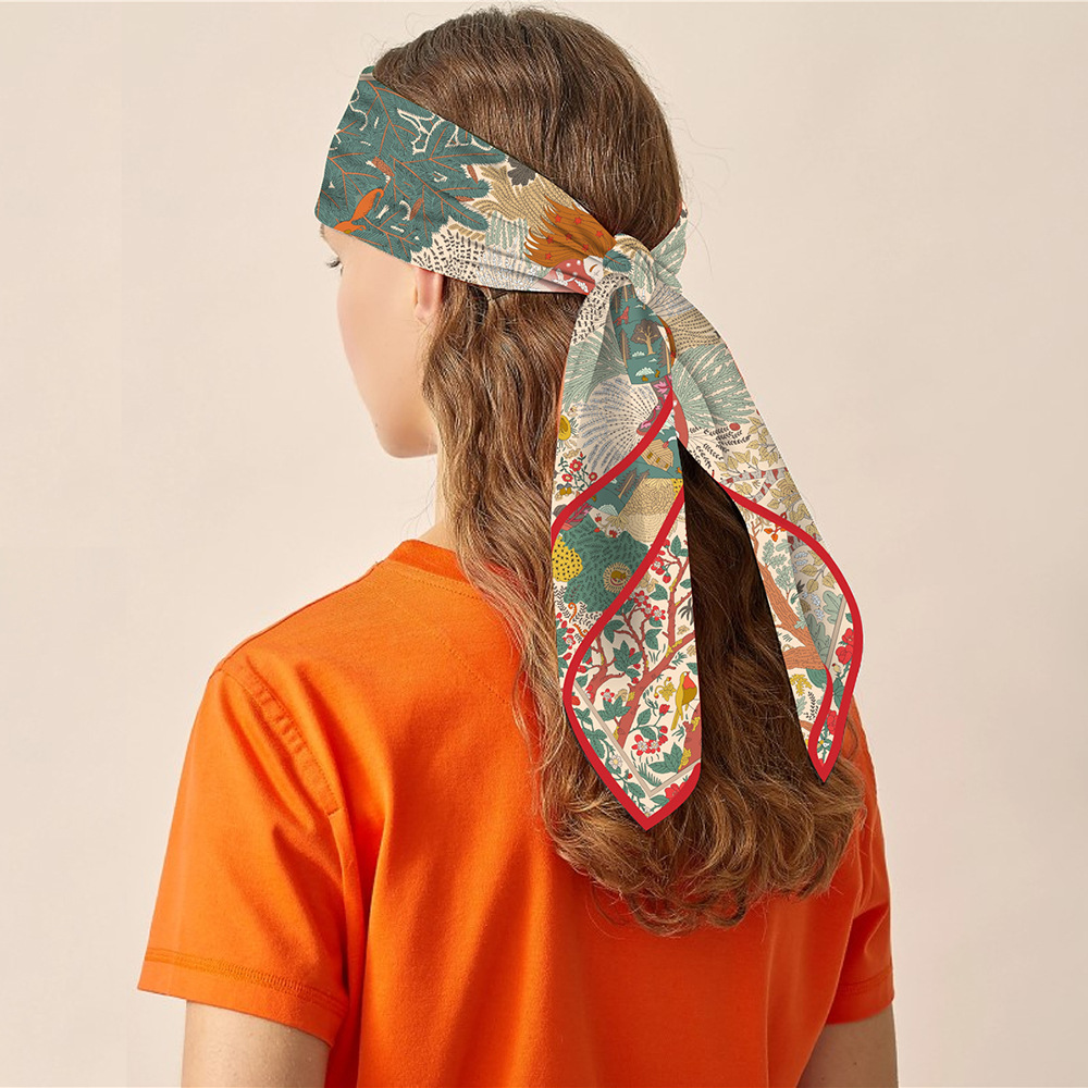 Écharpe en soie pour femme, 90 cm, imprimé floral, carrée, foulard, châle de plage, bandana, hijab, mouchoir - Écharpe pour femme
