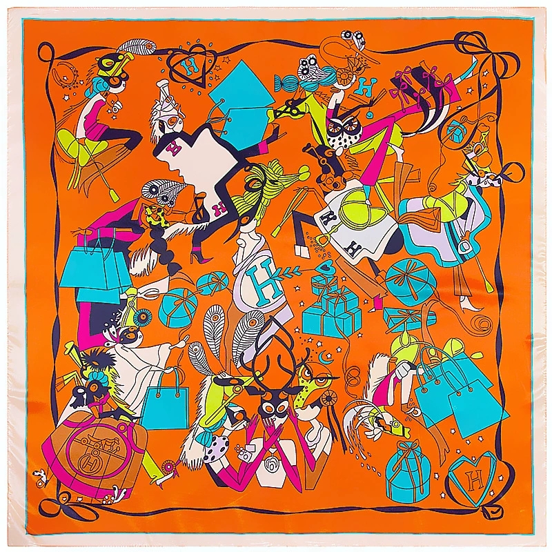 Élégant 90*90 cm printemps coloré imprimé petite écharpe carrée Foulard Hijabs pour les femmes