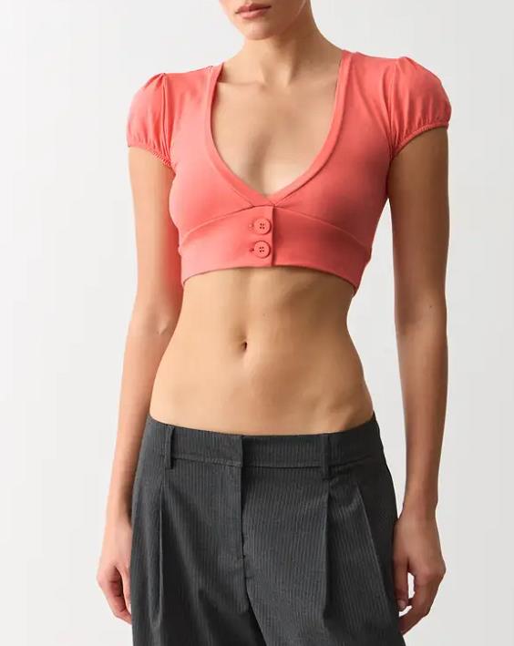 Tops courts d'été pour femmes, couleur unie, manches courtes, col en V, coupe ajustée, style camisole, rétro années 00, streetwear