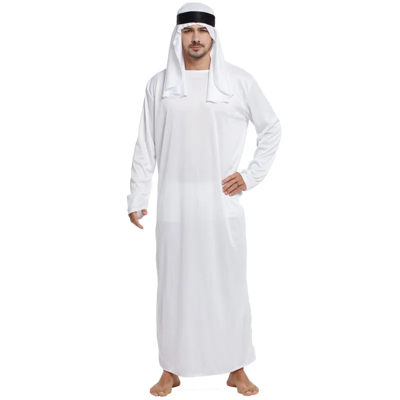 Tenues masculines arabe Uae Robe pour hommes manches longues arabe musulman moyen-orient col rond dubaï Thobe longue Abaya avec bandeau sangle