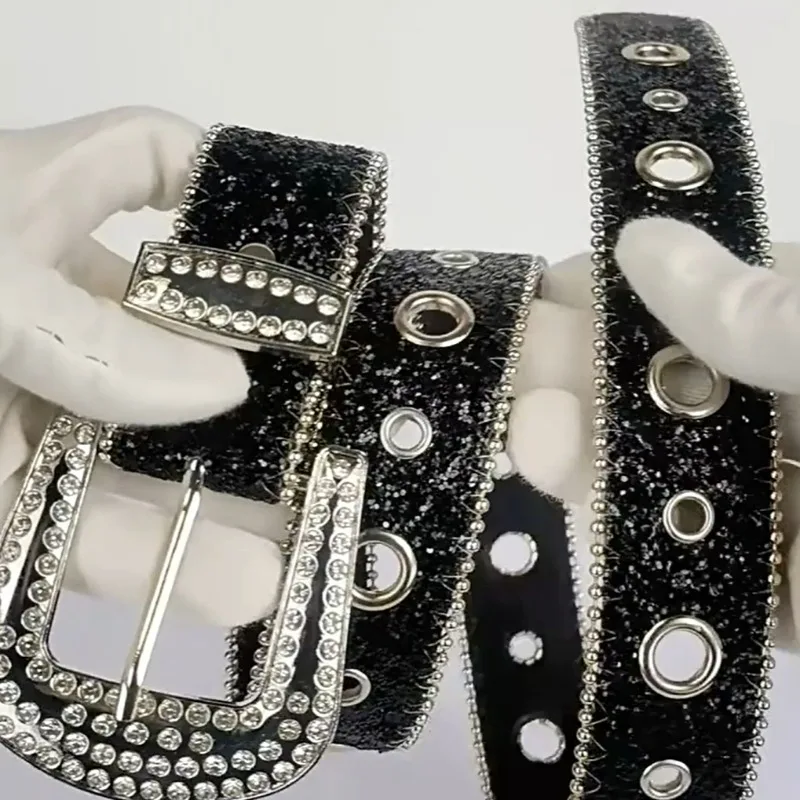 Ceinture pour femme en cuir PU, ornée de strass, pour club, soirée, style rétro américain, punk, mode Y2K, ceinture scintillante