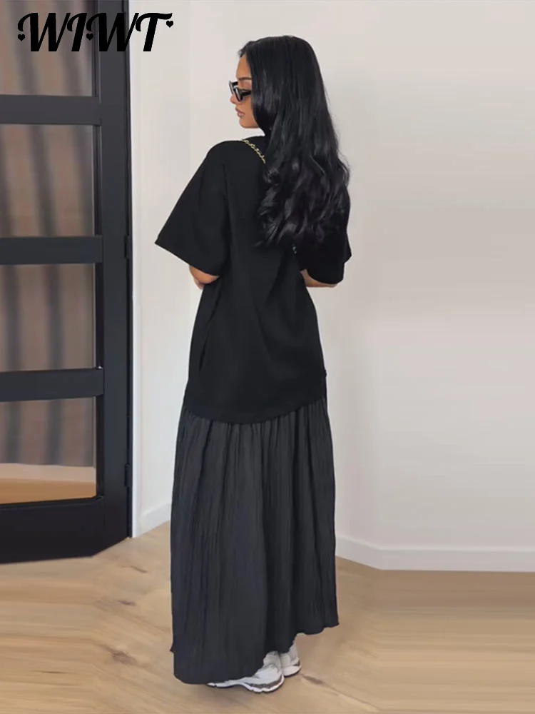 Robes plissées amples patchwork pour femmes, manches courtes, col rond, longues, élégantes et décontractées, nouvelle collection été 2026
