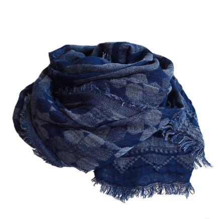 Écharpe de Luxe en Coton Doux pour Homme et Femme, Châle Rond Jacquard Tissé, Long, Bleu avec Glands, 60x185cm