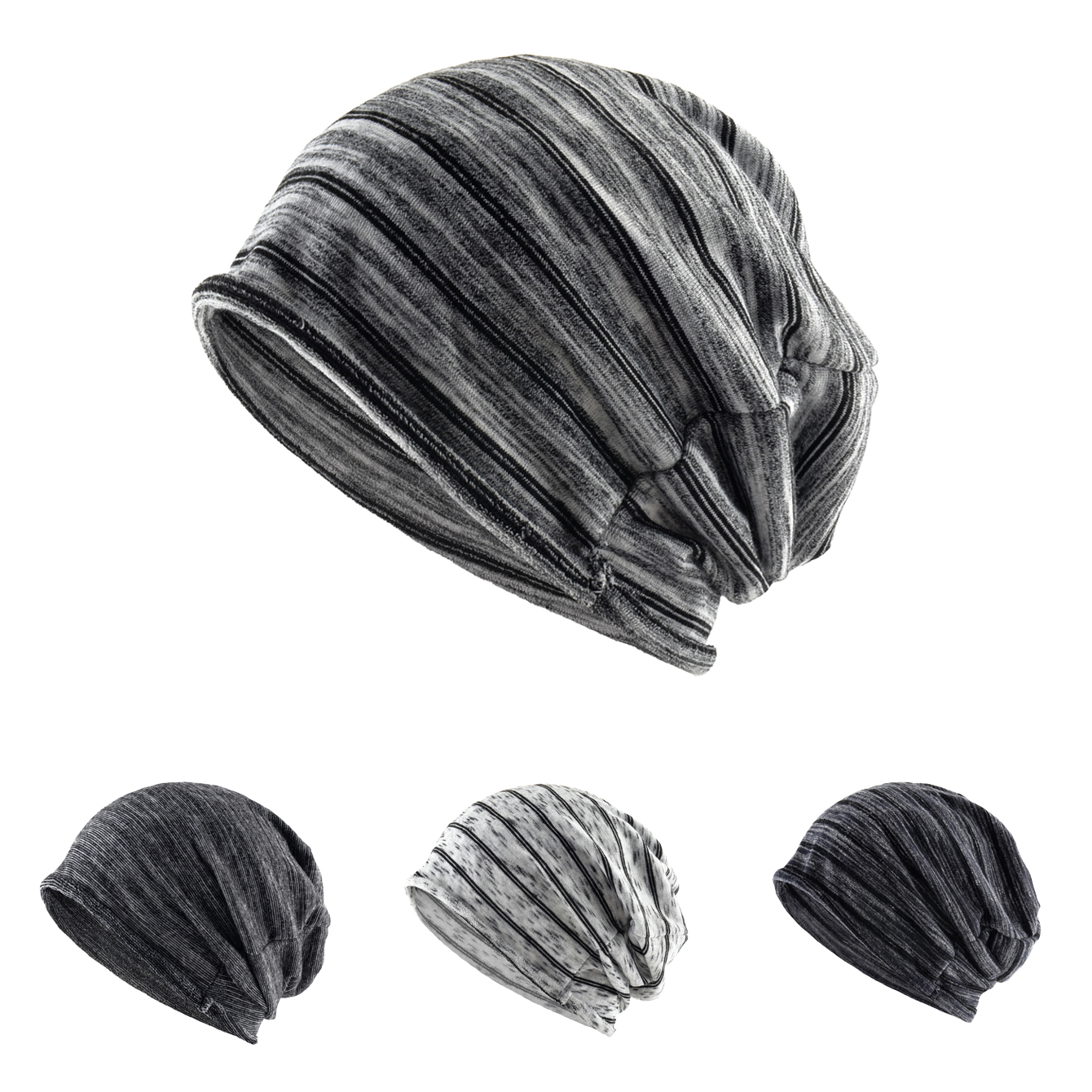 Bonnet ample rayé pour hommes et femmes, monocouche tricotée, chapeaux hautement élastiques, Bonnet de chimio pour grande taille de tête