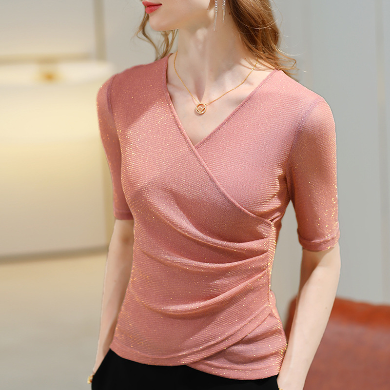 Vêtements pour femmes 2022 dernières chemisiers de mode élégant t-shirt d'été livraison gratuite chemisiers à paillettes élastiques ou hauts pour femme