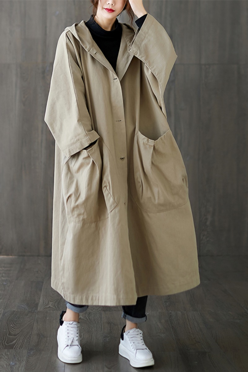 Femme Long manteau mode coréenne coupe-vent grande taille dames Trench 2025 automne à capuche poches amples Cardigan femmes Long manteau