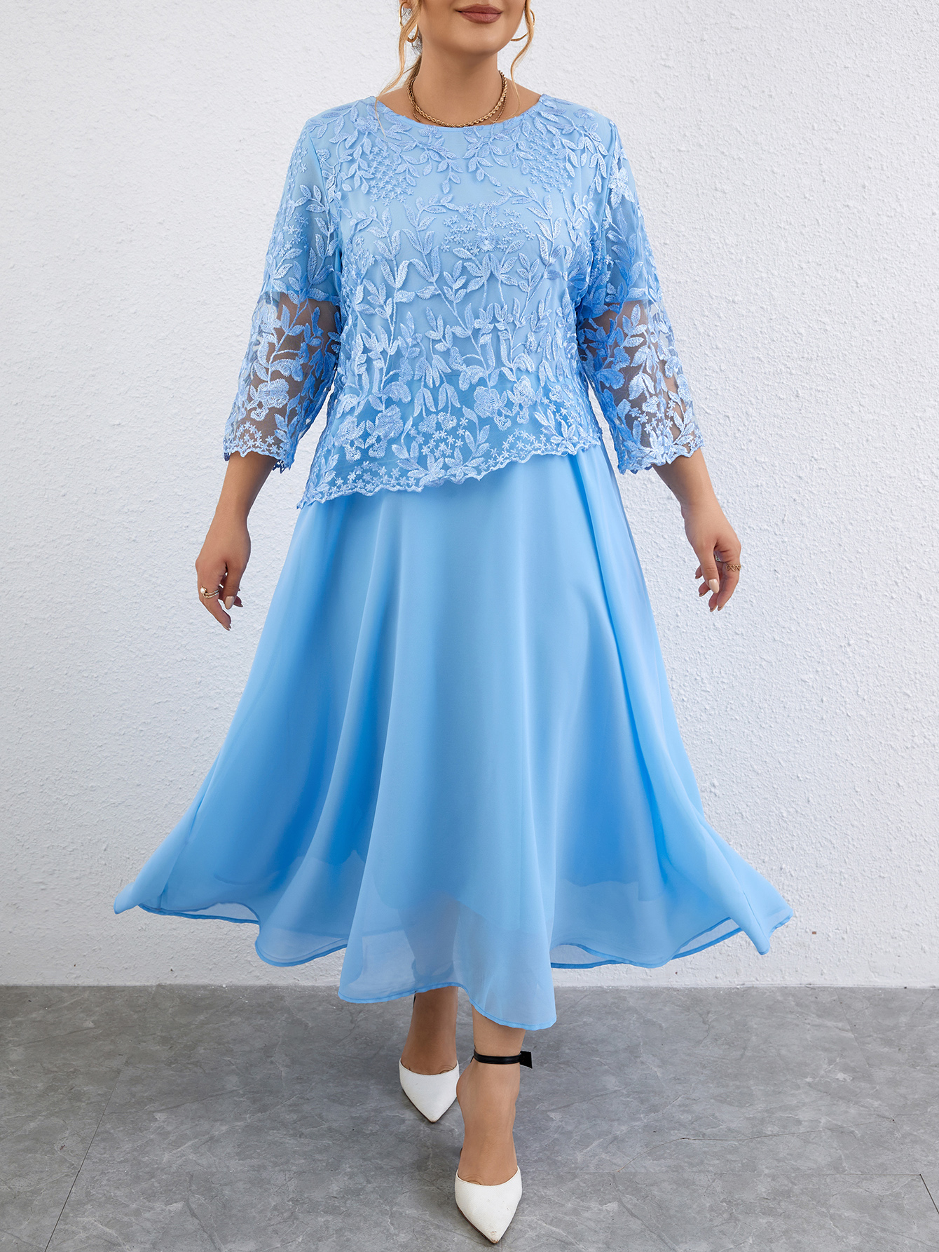Robes longues grande taille femme broderie florale robes de soirée élégantes vêtements pour femmes potelées grande taille vêtements