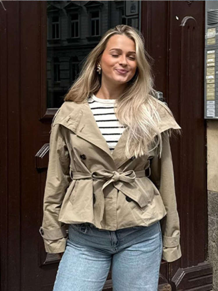 Veste décontractée à col montant pour femme, avec ceinture, élégante, à manches longues, simple boutonnage, vêtements d'extérieur, nouvelle collection automne 2025