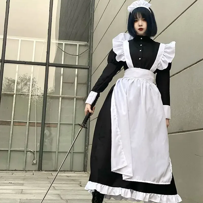 Tenue de demoiselle d'honneur, ensemble de vêtements Lolita, style japonais vintage pour hommes et femmes, costume de jeu de rôle gothique mignon Kawaii, noir et blanc