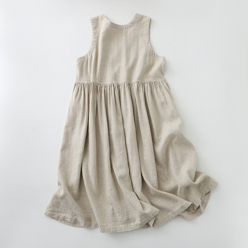Nouvelle Robe Décontractée Sans Manches en Coton et Lin pour Femme 2026 – Robe Midi Ample Boutonnée pour l'Été
