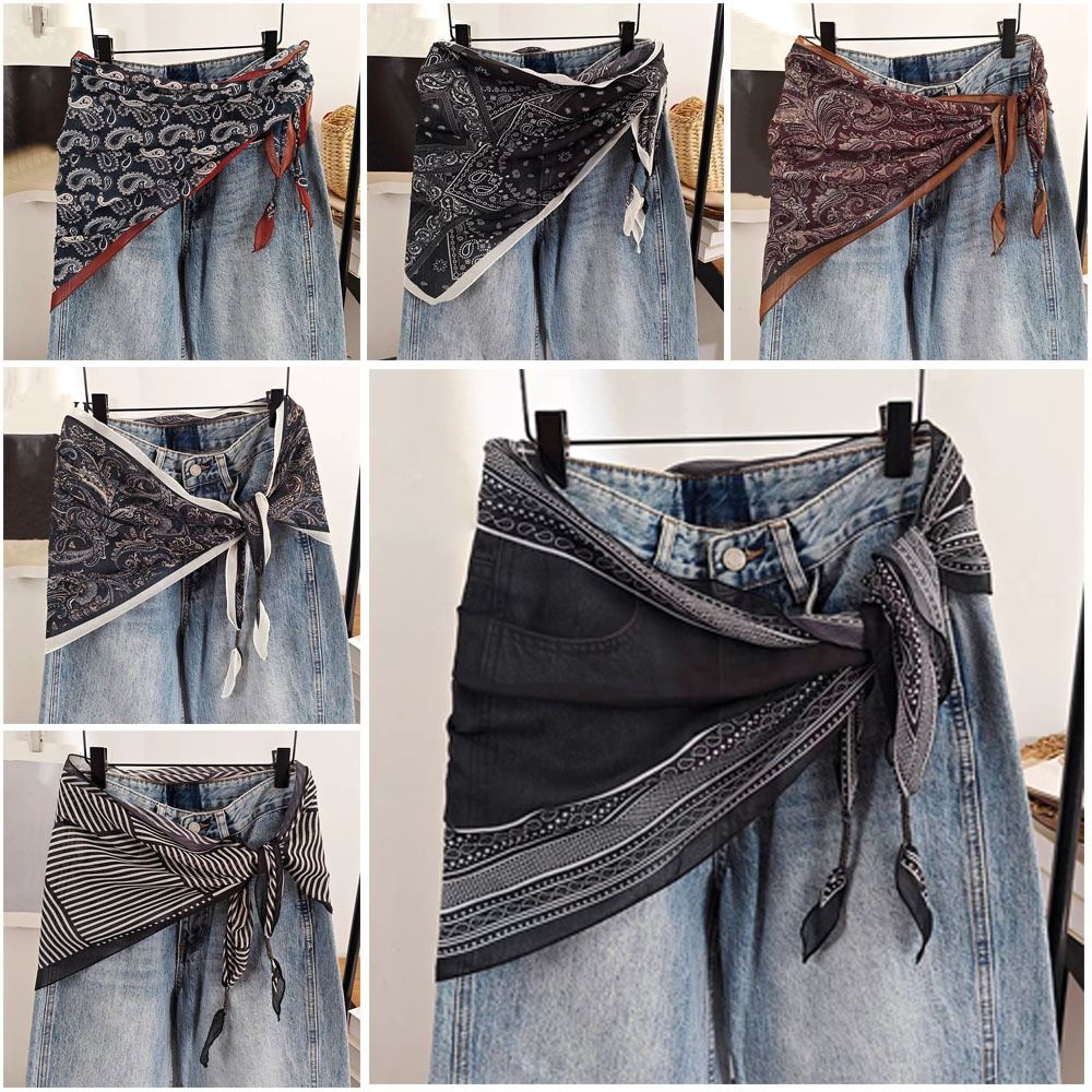 Élégant foulard triangulaire multifonctionnel en coton à motifs floraux, ceinture florale, cravate triangulaire tie-dye pour femme, été
