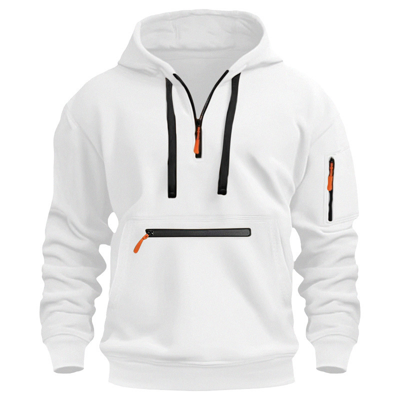 Sweat à capuche de sport décontracté pour hommes, mode printemps et automne, poche sur le bras, corde à tirer, couleur unie, chemisier ample à manches longues, pull