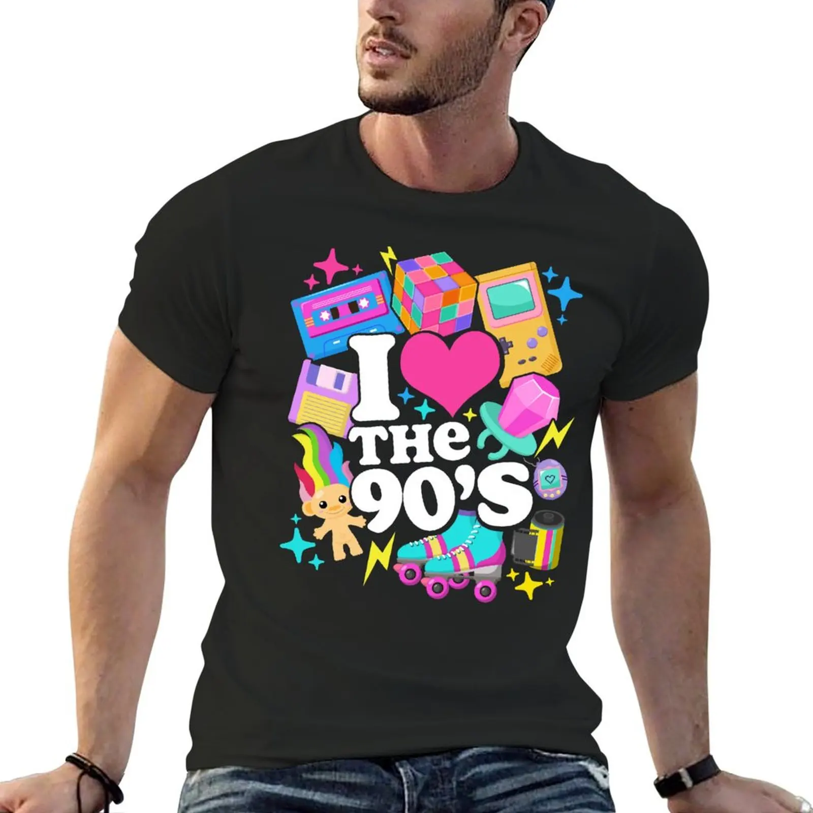 Tendances mode été 2026 : T-shirt rétro années 90 « I Love The 90's » avec figurines d'anime, vêtements d'été, T-shirt homme Blue Archive