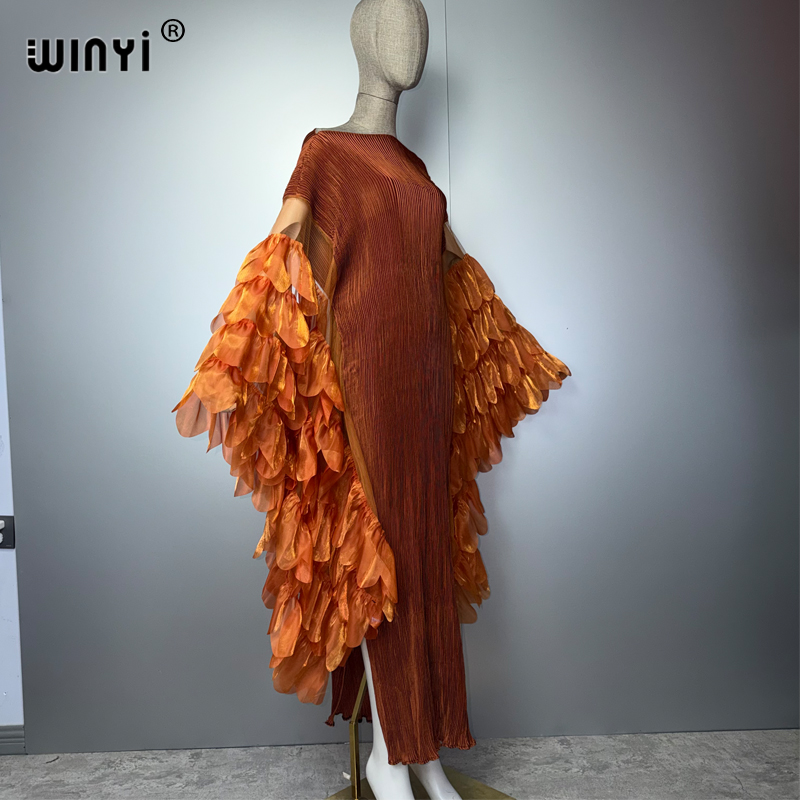 Robe de soirée longue WINYI, plissée, élastique, ajustée, style kaftan Abaya, couleur unie, pour femme musulmane, idéale pour la plage ou les fêtes de luxe à Dubaï